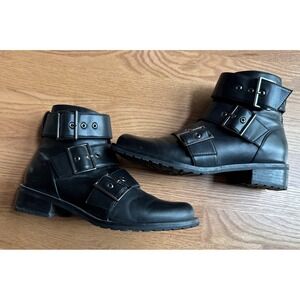 Blondo Moto Biker Boot Women's 9.5 Winter Waterproof Black Leather Camila Buckle